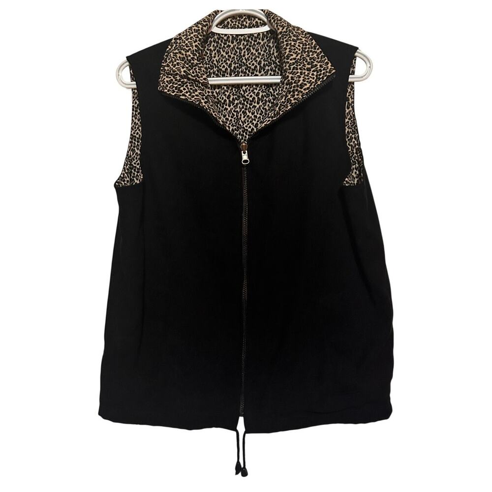 Reversible Vest Women's Black Side/Animal Print Side with Pockets Size Unknown